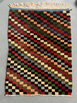Turkish Karapinar chequered rug (135 x 100)