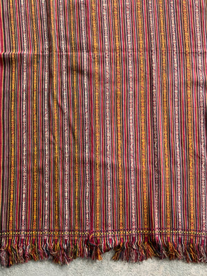 Bhutanese vintage supplementary warp pattern wool silk cover (272 x 138cm)