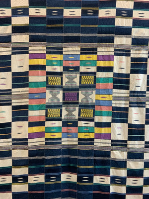 W. African Ivory Coast cotton strip flatweave vintage mantle (228 x 207cm)
