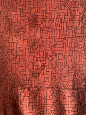 DR Congo vintage ochre red Kuba rafia skirt part (176 x 77cm)