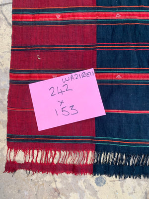 Waziristan vintage cotton indigo & silk shawl (242 x 153cm)