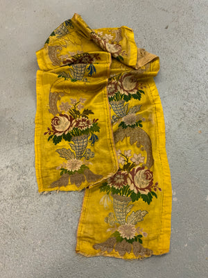 Pair Canary Yellow Silk with silver-work antique bands (105 x 27)