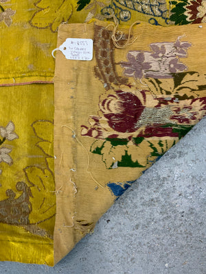 Pair Canary Yellow Silk with silver-work antique bands (105 x 27)