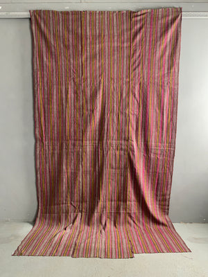 Bhutanese vintage plain striped silk and wool cover (290 x 160cm)