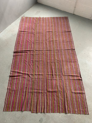 Bhutanese vintage plain striped silk and wool cover (290 x 160cm)