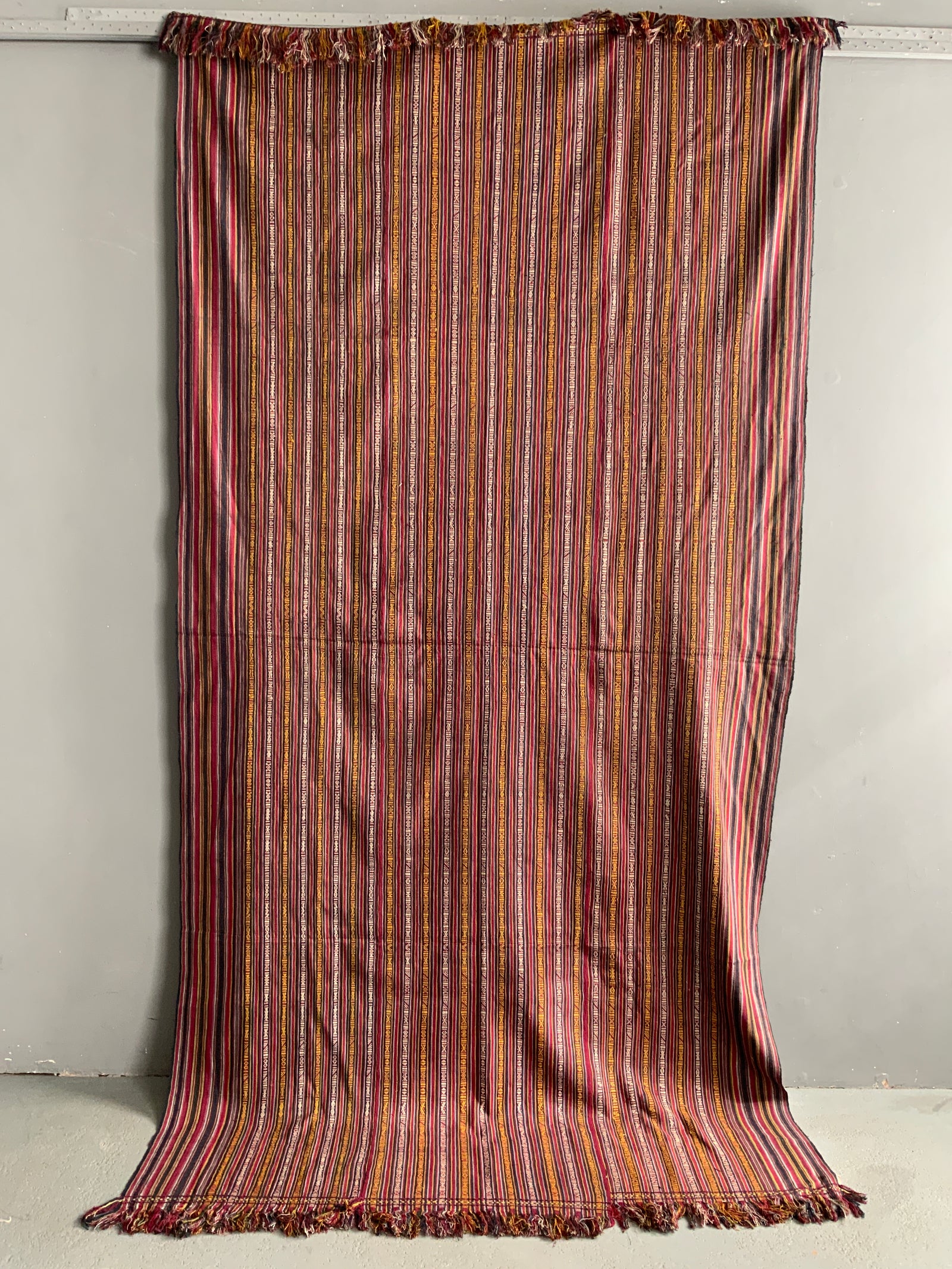 Bhutanese vintage supplementary warp pattern wool silk cover (272 x 138cm)