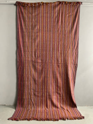 Bhutanese vintage supplementary warp pattern wool silk cover (272 x 138cm)