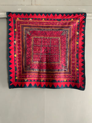 Indian Gujarat vintage floss silk embroidery (92 x 89)