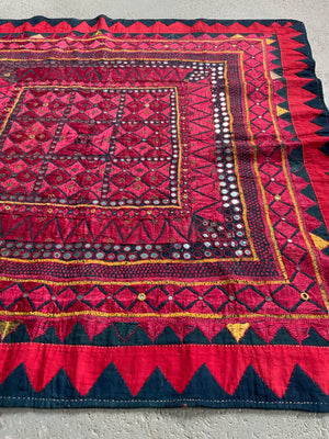 Indian Gujarat vintage floss silk embroidery (92 x 89)