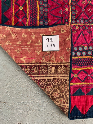 Indian Gujarat vintage floss silk embroidery (92 x 89)