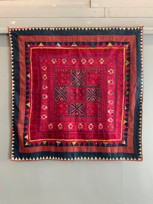 NW Indian antique Gujarat floss silk embroidered cover (126 x 126)