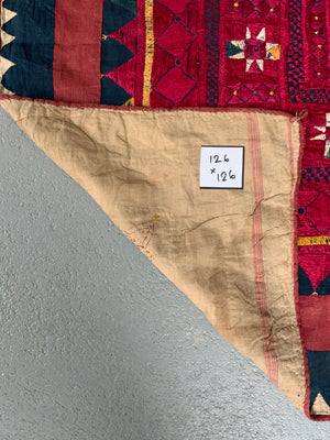 NW Indian antique Gujarat floss silk embroidered cover (126 x 126)