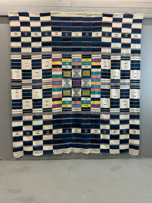 W. African Ivory Coast cotton strip flatweave vintage mantle (228 x 207cm)