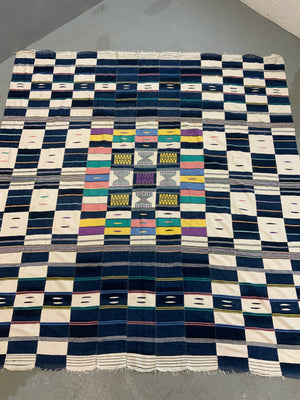 W. African Ivory Coast cotton strip flatweave vintage mantle (228 x 207cm)