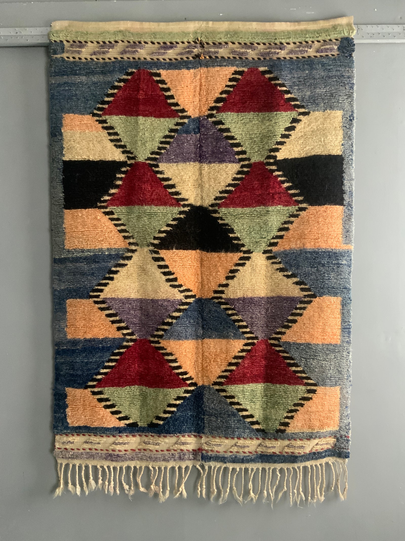 Turkish Obruk looped pile multicolour vintage Çeki Tülü rug (162 x 110cm)