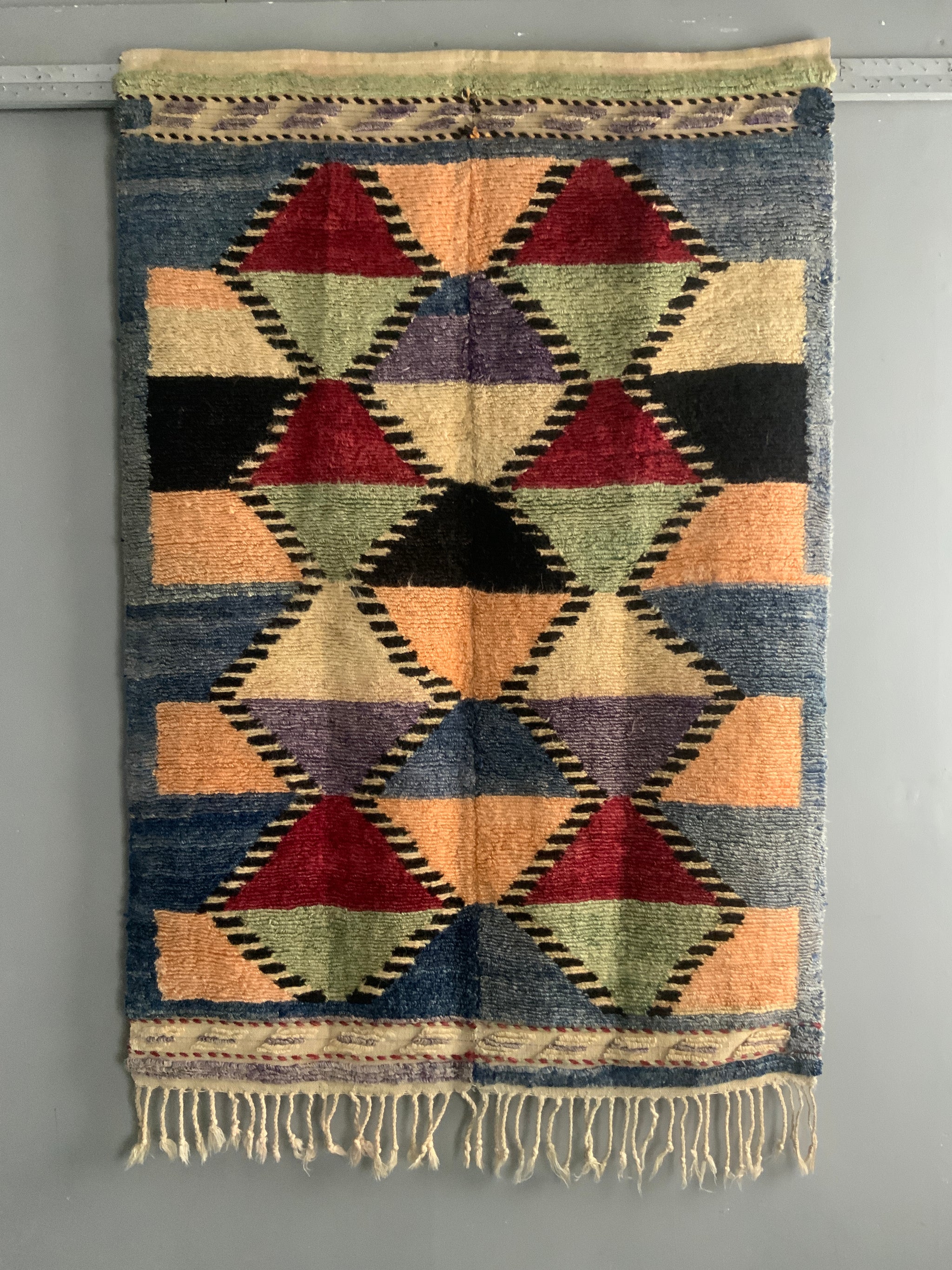 Looped Rug Vintage Turkish Obruk looped pile multicolour vintage Çeki Tülü rug (162 x 110 ...