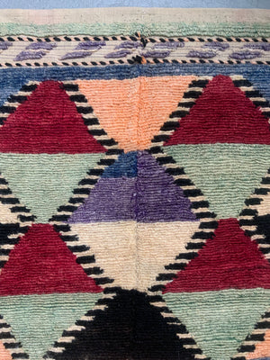 Turkish Obruk looped pile multicolour vintage Çeki Tülü rug (162 x 110cm)
