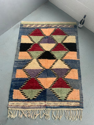 Turkish Obruk looped pile multicolour vintage Çeki Tülü rug (162 x 110cm)