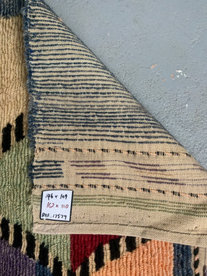 Turkish Obruk looped pile multicolour vintage Çeki Tülü rug (162 x 110cm)