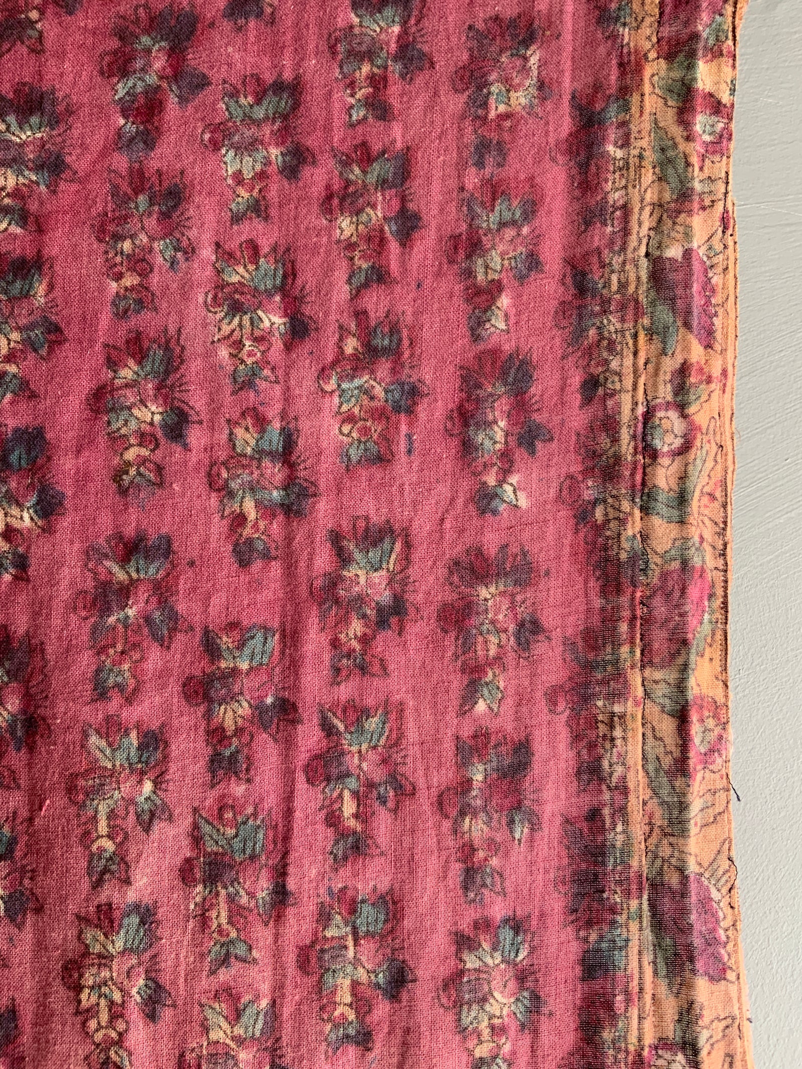 Turkish antique cotton raspberry colour print (123 x 119cm)