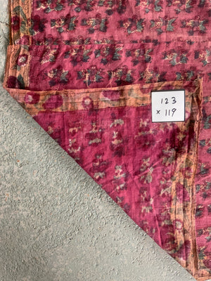 Turkish antique cotton raspberry colour print (123 x 119cm)