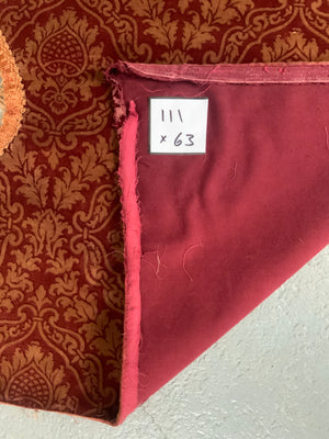 3 x Victorian printed and etched red ochre velvet pelmets (~111 x 63cm)