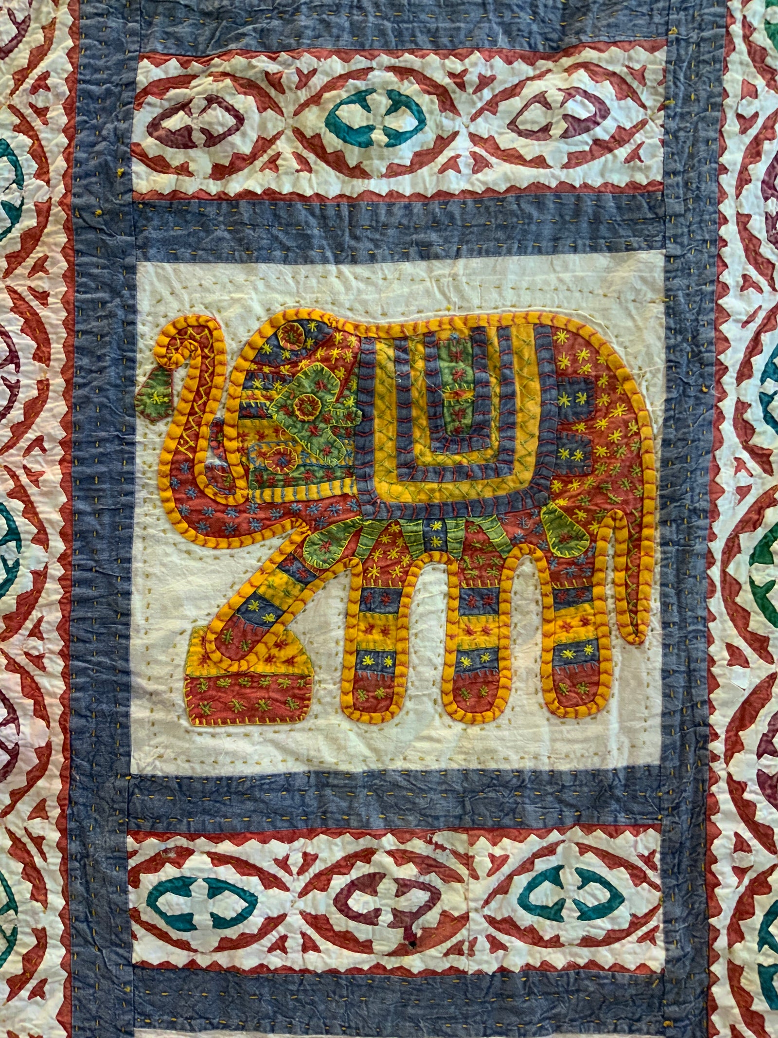 Indian Gujarati reverse appliqué and embroidered bedcover (270 x 225cm)