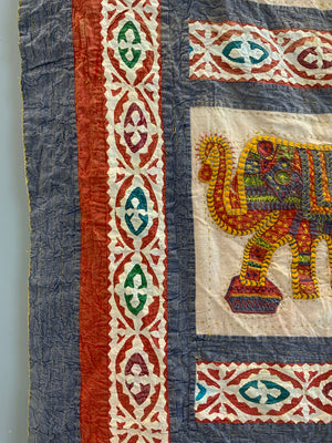 Indian Gujarati reverse appliqué and embroidered bedcover (270 x 225cm)