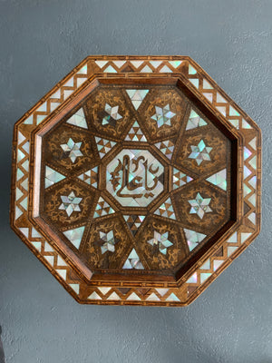 Damascus table converted to a sewing work box (53 x 41cm)