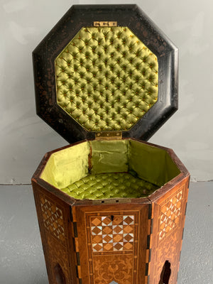 Damascus table converted to a sewing work box (53 x 41cm)