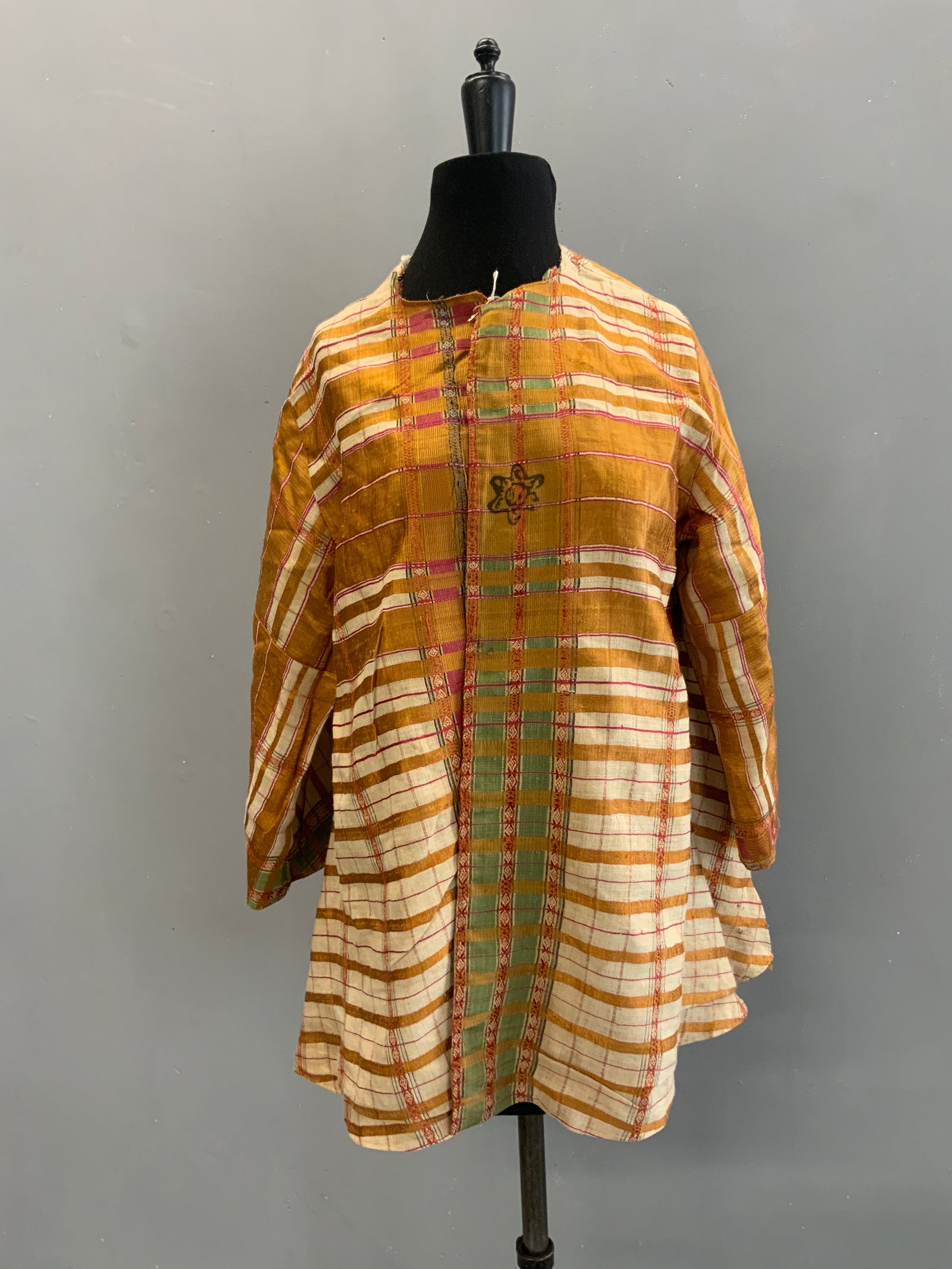 Ottoman antique Turkish part-silk peshtemal made into a light coat