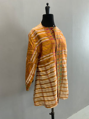 Ottoman antique Turkish part-silk peshtemal made into a light coat