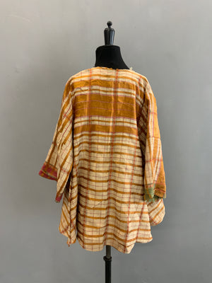 Ottoman antique Turkish part-silk peshtemal made into a light coat