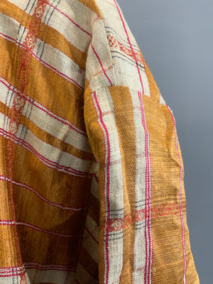 Ottoman antique Turkish part-silk peshtemal made into a light coat