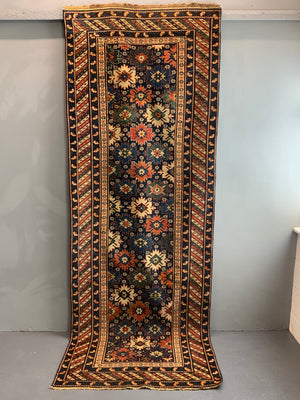 Caucasian antique Shirvan blossom type long rug (292 x 108cm)