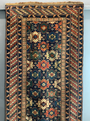 Caucasian antique Shirvan blossom type long rug (292 x 108cm)