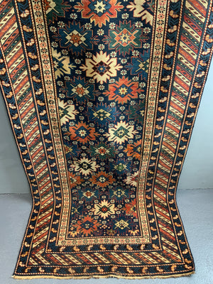 Caucasian antique Shirvan blossom type long rug (292 x 108cm)