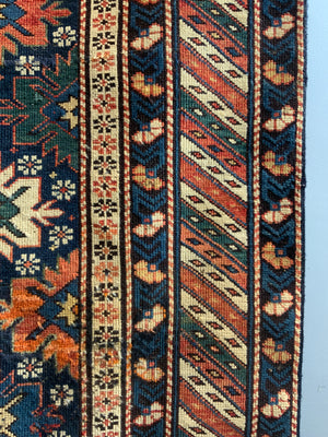 Caucasian antique Shirvan blossom type long rug (292 x 108cm)