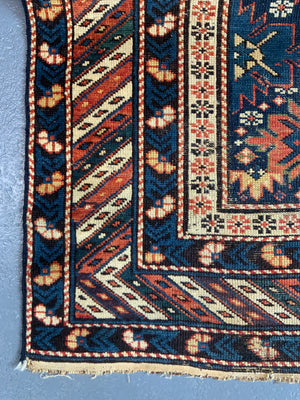 Caucasian antique Shirvan blossom type long rug (292 x 108cm)