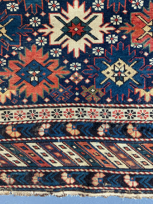Caucasian antique Shirvan blossom type long rug (292 x 108cm)