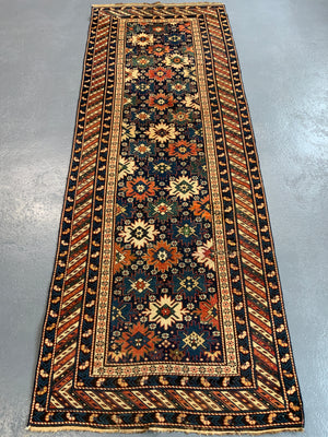 Caucasian antique Shirvan blossom type long rug (292 x 108cm)