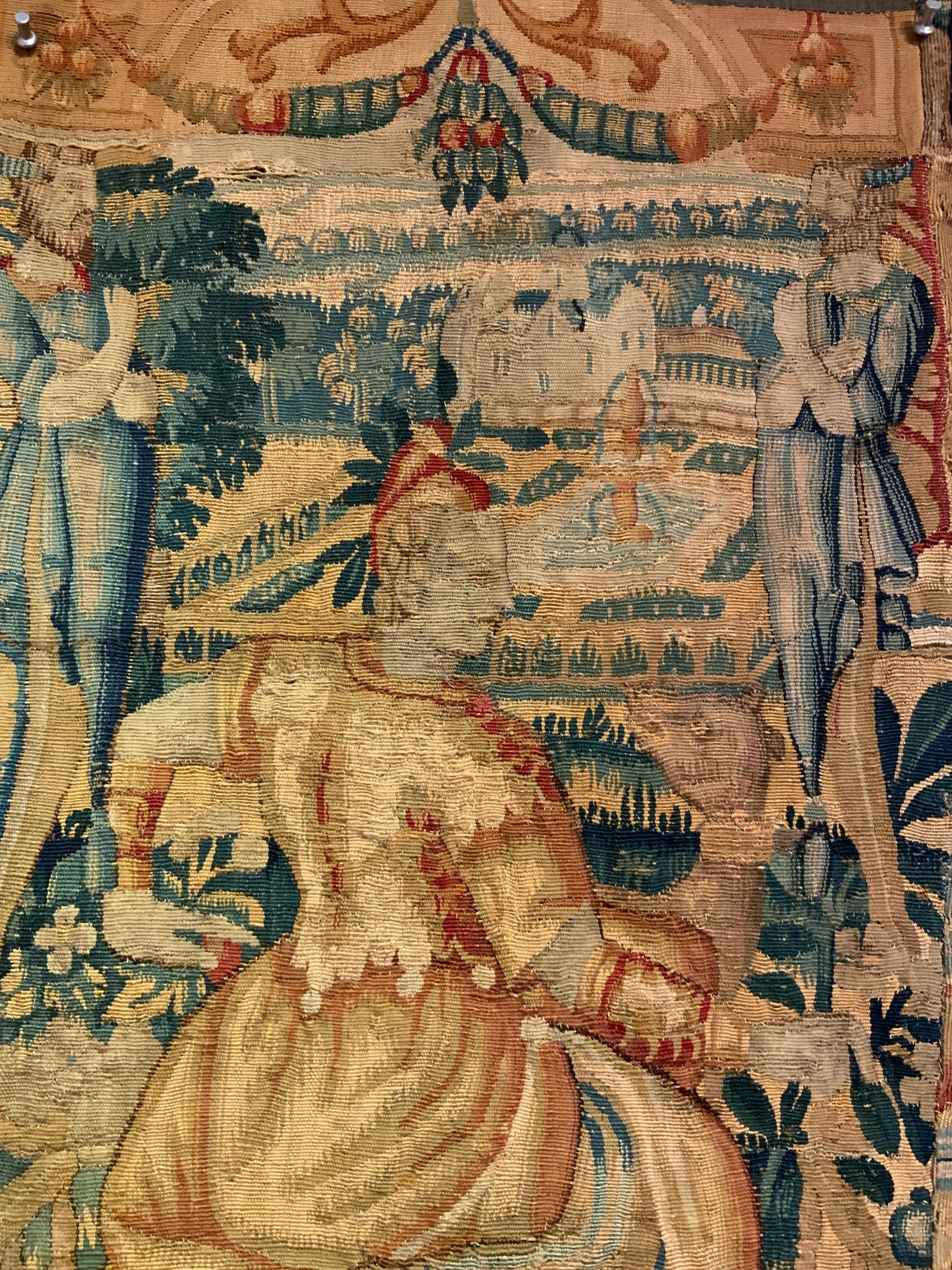 Pair of Brussels antique tapestry border fragments small (~71 x 46cm) [2]