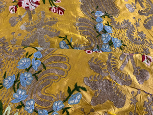 Continental antique composite yellow silk cushion (56 x 56cm)