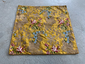 Continental antique composite yellow silk cushion (56 x 56cm)