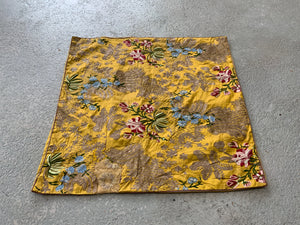 Continental antique composite yellow silk cushion (56 x 56cm)