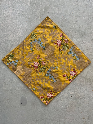 Continental antique composite yellow silk cushion (56 x 56cm)