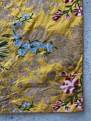 Continental antique composite yellow silk cushion (56 x 56cm)