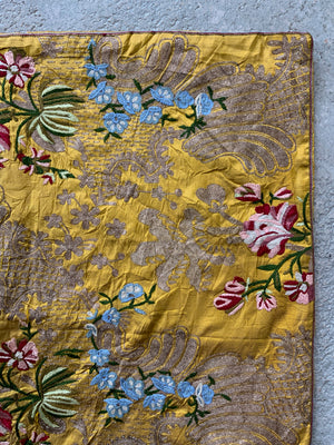Continental antique composite yellow silk cushion (56 x 56cm)