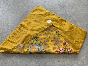 Continental antique composite yellow silk cushion (56 x 56cm)