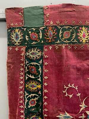 Tibetan coverlet silk embroidery on a felted wool cloth (126 x 103cm)